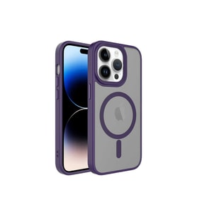 Apple iPhone 14 Pro Max Uyumlu Kılıf Mat Arka Yüzey Wireless Şarj Özellikli Zore Flet M-safe Kapak (Koyu Mor)