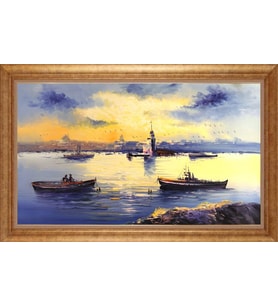 Çerçeveli Paspartulu Manzara Tablo bm1789 (Gold)