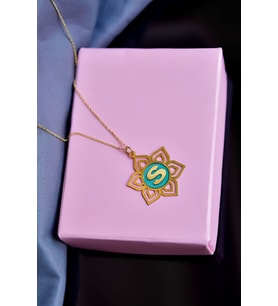925 Ayar Gümüş Gold Kaplama Rüya Serici Cam Boyalı Karma Lotus, Sunflower, Harf Kolye