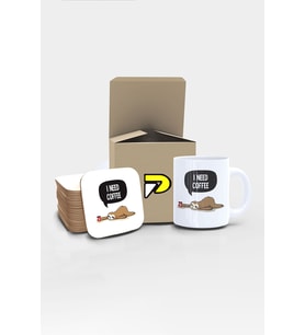 Tembel Hayvan I Need Coffee Tasarımlı Baskılı Kupa Bardak Seti