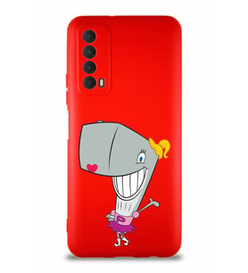 Huawei P Smart 2021 Soft Premier Kapak Pearl Yengeç Tasarımlı Silikon Kılıf - Kırmızı (Şeffaf)