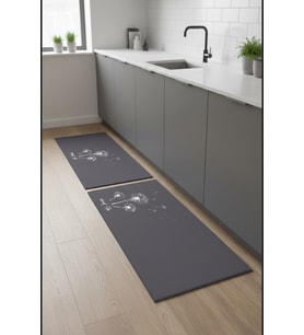 Valerine Life Quiet Life Sakin Yaşam Gri Mutfak Matı Halısı Kaymaz Tezgah Önü Paspası İkili Set