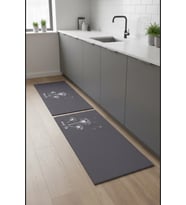 Valerine Life Quiet Life Sakin Yaşam Gri Mutfak Matı Halısı Kaymaz Tezgah Önü Paspası İkili Set (Siyah)
