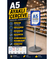 A5 Ayaklı Menü ve Fiyat Bilgi Standı Yuvarlak Tabanlı Teleskopik Çerçeve Etiketlik Mavi