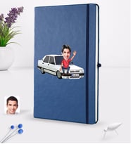BK Gift Kişiye Özel Plakalı Erkek Tofaş Doğan SLX Karikatürlü Lacivert Termo Deri Defter 16x24cm Model 1
