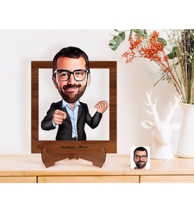 BK Gift Kişiye Özel Amca Karikatürlü Ahşap Standlı 3D Biblo-1 (Beyaz)
