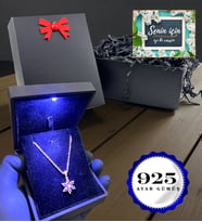 Gerçek Ametist Taşlı Lotus Çiçeği Kolyesi - Işıklı Kutusunda 925 Ayar Gümüş Kolye