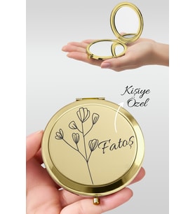 Kişiye Özel İsim Baskılı Premium Gold Cep Aynası Makyaj Aynası - Bahar Dalı