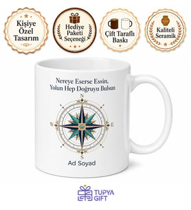 Rüzgar Gülü Temalı Baskılı Kupa Bardak Hediye Özel Tasarım Porselen Mug