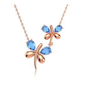 Rose Aqua Taşlı İkili Yusufçuk Gümüş Kolye
