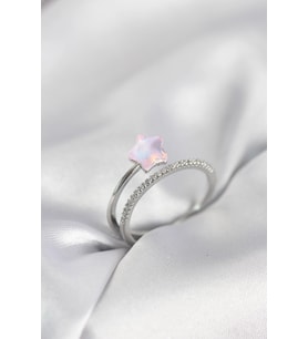 Mey İthalat® Gümüş Renk Zirkon Taşlı Pembe Halley Model Kadın Yüzük