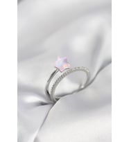 Mey İthalat® Gümüş Renk Zirkon Taşlı Pembe Halley Model Kadın Yüzük