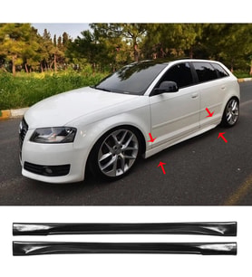 Audi A3 8P Yan Marşpiyel Seti Plastik 2 Adet Mat Siyah 2006 2007 2008 2009 2010 2011 2012 karlık+ek+bodykit