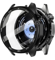 Huawei Watch GT6 46mm için 2’si 1 Arada Sert Polikarbonat Kasa ve Ekran Koruyuculu Kılıf Dokunma ve Netliği Etkilemeyen Çizilme ve Darbe Önleyici GT6 Ekran Koruyucu Kılıfı (Siyah)