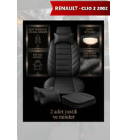 renault clio 2002 Koltuk ve Kılıf uyumlu Yastık Minder Siyah Lüks 2 Minder 2 Yastık