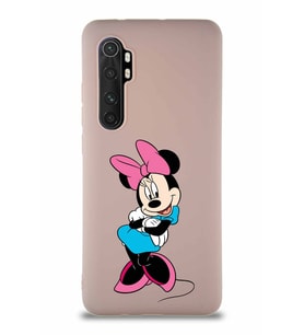 Xiaomi Mi Note 10 Lite Soft Premier Kapak Minnie Mouse-D Tasarımlı Silikon Kılıf - Pudra (Şeffaf)