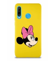Huawei P30 Lite Soft Premier Kapak Minnie Mouse-A Tasarımlı Silikon Kılıf - Sarı (Şeffaf)