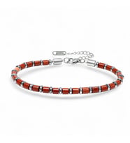 Kırmızı Jasper & Silver Hematit Taşlı Ayarlanabilir Çelik Zincir Erkek Bileklik 31832B10D4M5