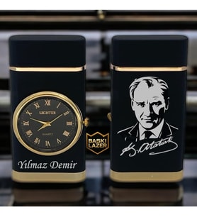Hemen Kargo İsme Özel Atatürk Logolu Turbo Jet Saatli Çakmak - Kutulu ve Hediye Paketinde