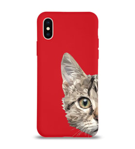 Apple iPhone XS Max Uyumlu Lansman Kılıf Catface Tasarımlı İçi Kadife Kapak-Kırmızı (Şeffaf)