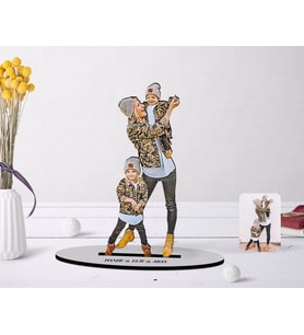 BK Gift Kişiye Özel Tam Boy Anne Kız Oğul Karikatürlü Ahşap Biblo Model-1 (Beyaz)