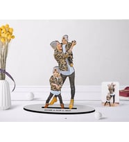 BK Gift Kişiye Özel Tam Boy Anne Kız Oğul Karikatürlü Ahşap Biblo Model-1 (Beyaz)