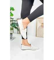 Günlük Kadın Loafer Peluş Astarlı Oval Alçak Desenli Tabanlı Ayakkabı 375 (Beyaz)