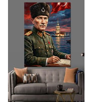 Atatürk Kız Kulesi Ve İstanbul Dekoratif Kanvas - Mdf Ahşap Tablo