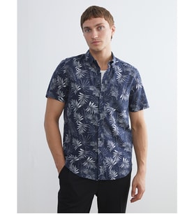 LCWAIKIKI Classic İndigo Regular Fit Kısa Kollu Desenli Poplin Erkek Gömlek