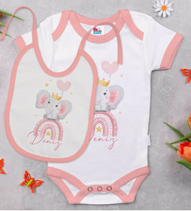 BK Kids Kişiye Özel İsimli Pembe Bebek Body Zıbın ve Mama Önlüğü Hediye Seti-11
