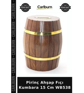 Özel Üretim Dekoratif Hediyelik Pirinç Ahşap Fıçı Kumbara 15 Cm WB538