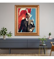 Altın Paspartulu Atatürk  Çerçeveli Tablo C387 (Gold)
