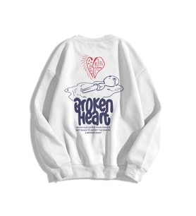 Trendiz Unisex Broken Heart Bisiklet Yaka Sweatshirt Beyaz