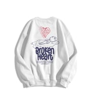 Trendiz Unisex Broken Heart Bisiklet Yaka Sweatshirt Beyaz