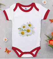 BK Kids Kişiye Özel Papatya Temalı Kırmızı Bebek Body Zıbın-12