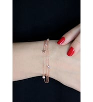 Yıldızlı ve Taşlı Gümüş Üç Zincirli Rose Bileklik - B041101