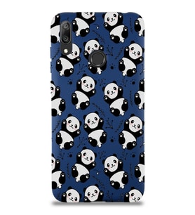 Huawei Y7 2019 Uyumlu Lansman Kılıf Panda Tasarımlı İçi Kadife Kapak-Lacivert (Şeffaf)