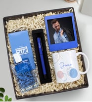 Kişiye Özel Mavi Roller Kalem & Baskılı Kupa & Individual Blue Parfüm & Mavi İnstagram Çerçeve Erkeğe Hediye Seti