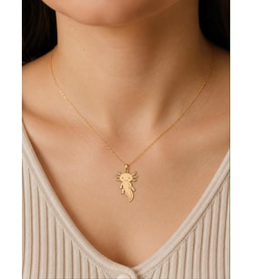 Kişiye Özel 925 Ayar Gümüş Aksolot Figürlü Kolye (Gold)