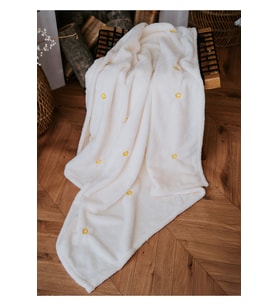 Peluş 100x110 Ekru Nakışlı Bebek Battaniyesi