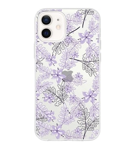 Apple iPhone 12 Uyumlu Kapak Floral Lila Tasarımlı Şeffaf Silikon Kılıf