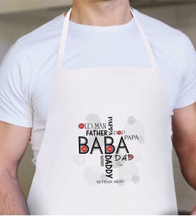 BK Gift Kişiye Özel Baba Tasarımlı Beyaz Mutfak Önlüğü-1
