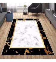 Beyaz Gök Temalı Gold Yıkanabilir Kaymaz Taban Leke Tutmaz Modern Salon Halısı ve Yolluk (Beyaz-Siyah)