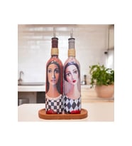 El Yapımı Ekoseli Kadın 750 ml Zeytinyağı Sıvıyağ Şişesi Yağdanlık Yağlık Sirkelik Sosluk 2'li Set (Çok Renkli)