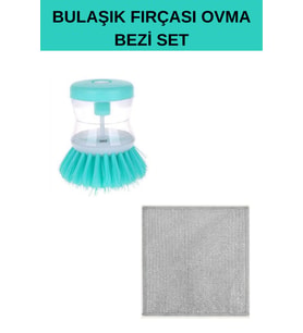 Deterjan Hazneli Kolay Bulaşık Yıkama Lavabo Tezgah Tabak Tencere Tava Temizleme Fırça ve Tencere Tava Ovma Bezi Set