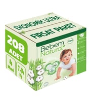 Bebem Bebek Bezi Natural Beden:4 (7-14KG) Maxi 208 Adet Ekonomik Ultra Fırsat Pk
