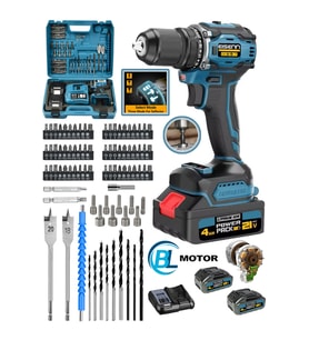 E-013 Blue Ex-520 Kömürsüz Motor Darbeli Çift Akülü Vidalama Matkap 84 Pcs