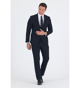 Siyah Kırlangıç Yaka 6 Drop Slim Fit Tam Astar Esnek Takım Elbise 1001250011