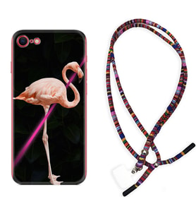 Apple iPhone 5 6 7 8 Plus Se XR Kılıf Boyun Asklı Rasta Silikon Line Filamingo 1776