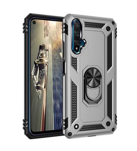 Huawei Nova 5T Kılıf Metal For Car Yüzüklü Standlı Military Ring Serisi (Gümüş)